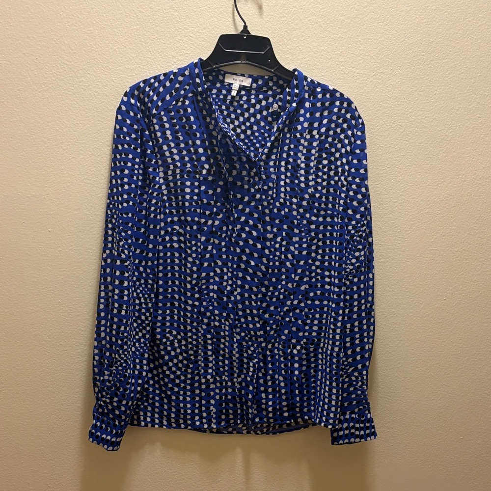 Reiss blue polka dot blouse
